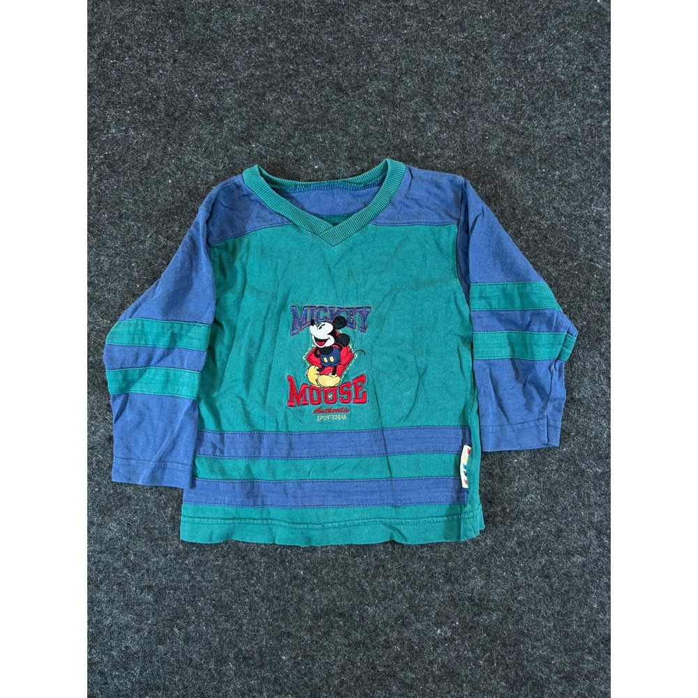 Vintage 90s Disney Mickey Mouse Colorblock Long Sleeve Shirt Toddler 2T Green